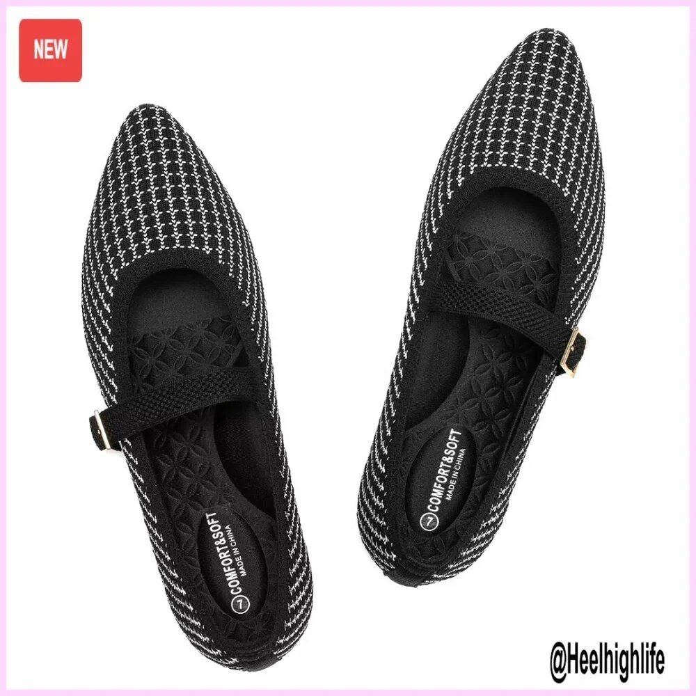 Pointed Toe Mesh Flats with Adjustable Strap, Lightweight Dressy Casual Walking